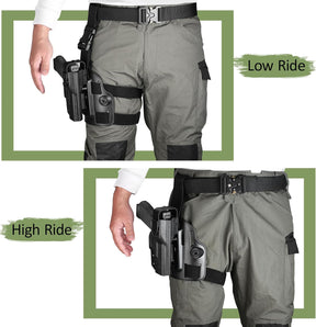 Tactical Level II G17 Drop Leg Holster with Single Mag Pouch for Glock 17/19 Gen3-5, 22/23/31/32 Gen3-4, 19X/44/45 – Kydex Thigh Holster Adjustable Right-Hand Draw