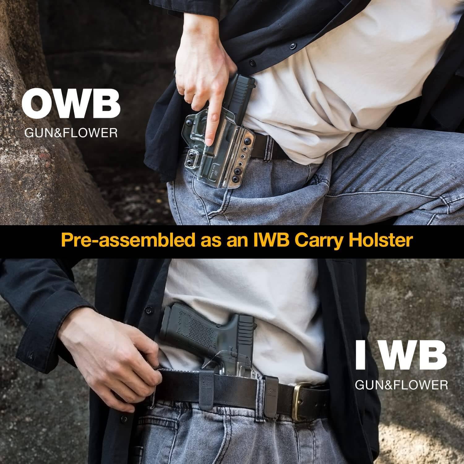 IWB/OWB Convertible Holster, Clear & Kydex Combo Fit: Taurus G3C/G2C/Millennium G2 PT111/PT140, Adjustable Ride Height, Right Hand | Gun & Flower