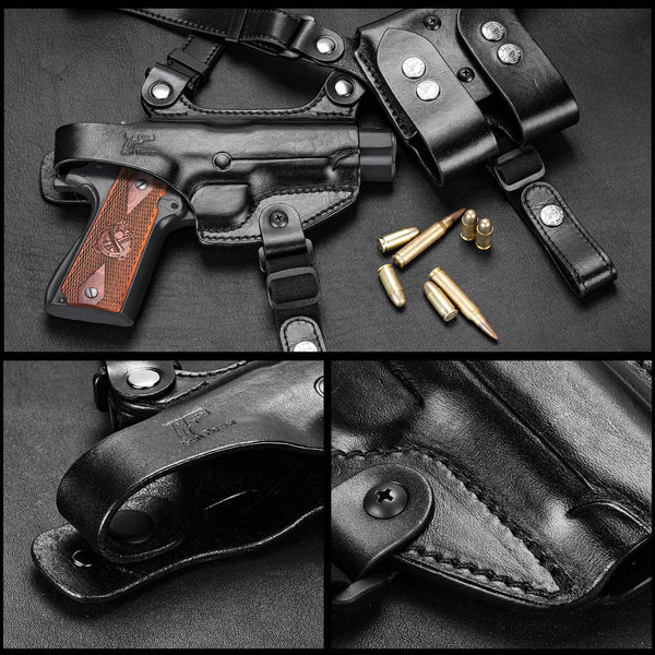 Handmade 1911 Shoulder Holster, Fit Most Non-Rail 5'' 4.25'' 4'' 1911/ Colt 1911/Elite Force 1911/ Kimber 1911, Double Mag Holder Included, Adjustable Strap for Concealed Carry, Right Handed|