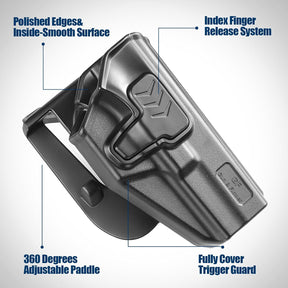GUN & FLOWER OWB Paddle Holster Fits Glock 17 Gen3-5, Glock 22/31 Gen3-4, Glock 44/45, Outside Waistband Carry Paddle w/Molle Adapter, Level II Index Finger Release, 360 Degrees Adjustable, Right Hand