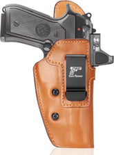 Beretta 92FS / 96 / M9 (No Rail) IWB Leather Holster - Optic Cut, Adjustable Retention, Concealed Carry Inside Waistband, Fits 1.5"-1.75" Belt, Brown Right Hand - GUN & FLOWER