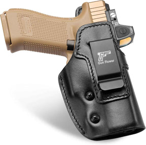 Gunflower  Glock 19/19X/23/32/44/45 Gen1-5 & MOS IWB Leather Holster - Optic Cut Custom Fit (Also PSA Dagger Compact & Ruger RXM), Premium Leather Concealed Carry, Fits 1.5"-1.75" Belt, Black Right Hand