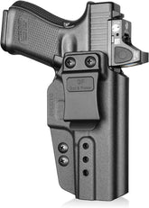Glock 19/17/19X/45 IWB Holster - Optic Cut, Adjustable Cant & Height, Inside Waistband Concealed Carry, Fits Gen 1-6 + G34/G44/G32 Gen3-4 & Ruger RXM, Right Hand Black (OWB Ready) - GUN & FLOWER
