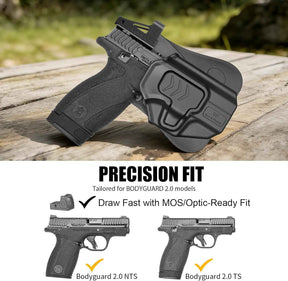 Smith & Wesson Bodyguard 2.0 OWB Holster - Level II Retention, RDS / Optic Ready, 360° Adjustable Silicone Paddle, Outside Waistband Right Hand