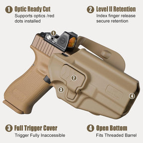 Glock 17/19/19X/22/23/44/45 OWB Holster - Level II Index Finger Release, Optic Ready / MOS Compatible, Fits Ruger RXM, PSA Dagger Compact & Glock 31/32 Gen1-6, Adjustable Retention, Right Hand