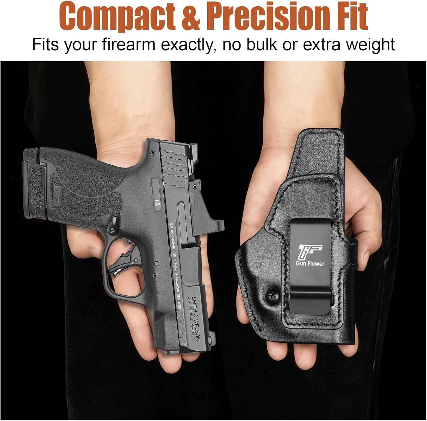 S&W M&P Shield / Shield Plus 3.1" IWB Leather Holster - Adjustable Retention, Inside Waistband Concealed Carry, Fits M&P 9 Shield, M&P 9/40 Shield M2.0 & Shield Plus, Right Hand - GUN & FLOWER