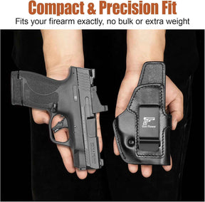 S&W M&P Shield / Shield Plus 3.1" IWB Leather Holster - Adjustable Retention, Inside Waistband Concealed Carry, Fits M&P 9 Shield, M&P 9/40 Shield M2.0 & Shield Plus, Right Hand - GUN & FLOWER