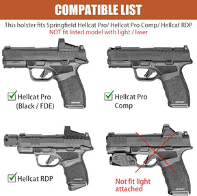 Springfield Hellcat Pro Holster IWB Leather Optic Cut - Fits Hellcat Pro/Comp & Hellcat RDP, Concealed Carry Appendix Inside Waistband, 1.5"-1.75" Belt, Black Right Hand - GUN & FLOWER