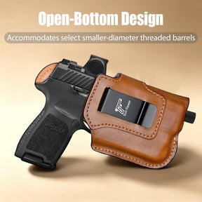 Sig P320 Compact / M18 IWB Brown Leather Holster w/Olight Baldr S / Baldr Mini / RL Mini - Light-Bearing Optic Cut, Also Fits P320 XCarry & XCompact, 1.5"-1.75" Belts, Right Hand