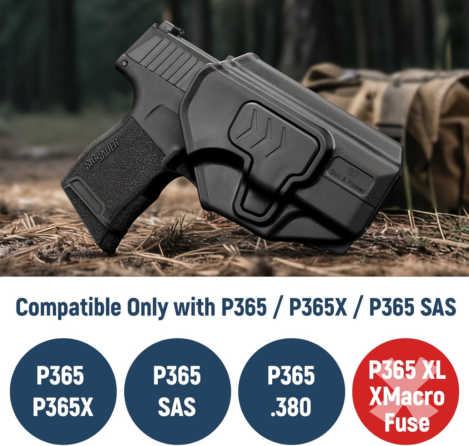 Gun & Flower P365 Holster with Molle Adapter, OWB Holster for Sig Sauer P365X / P 365 SAS / P365 .380, Index Release, Adjustable Cant, Right Hand GUN & FLOWER