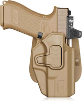 Glock 19/19X/23/26/44/45 OWB Holster - Level II Index Finger Release, Optic Ready / MOS Compatible, Fits Ruger RXM, PSA Dagger Compact & Glock 32 Gen3-4, Right Hand Tan - GUN & FLOWER