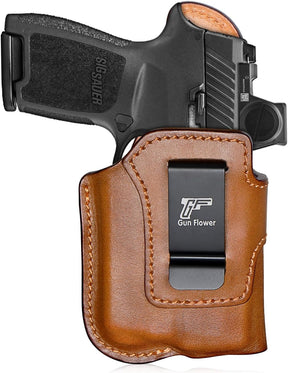 Sig P320 Compact / M18 IWB Brown Leather Holster w/Olight Baldr S / Baldr Mini / RL Mini - Light-Bearing Optic Cut, Also Fits P320 XCarry & XCompact, 1.5"-1.75" Belts, Right Hand