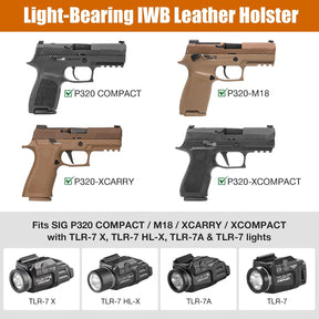 Sig P320 Compact / M18 IWB Black Leather Holster w/TLR-7 X / HL-X / TLR-7A / TLR-7 - Light-Bearing Concealed Carry, Also Fits P320 XCarry & XCompact, 1.5"-1.75" Belts, Right Hand