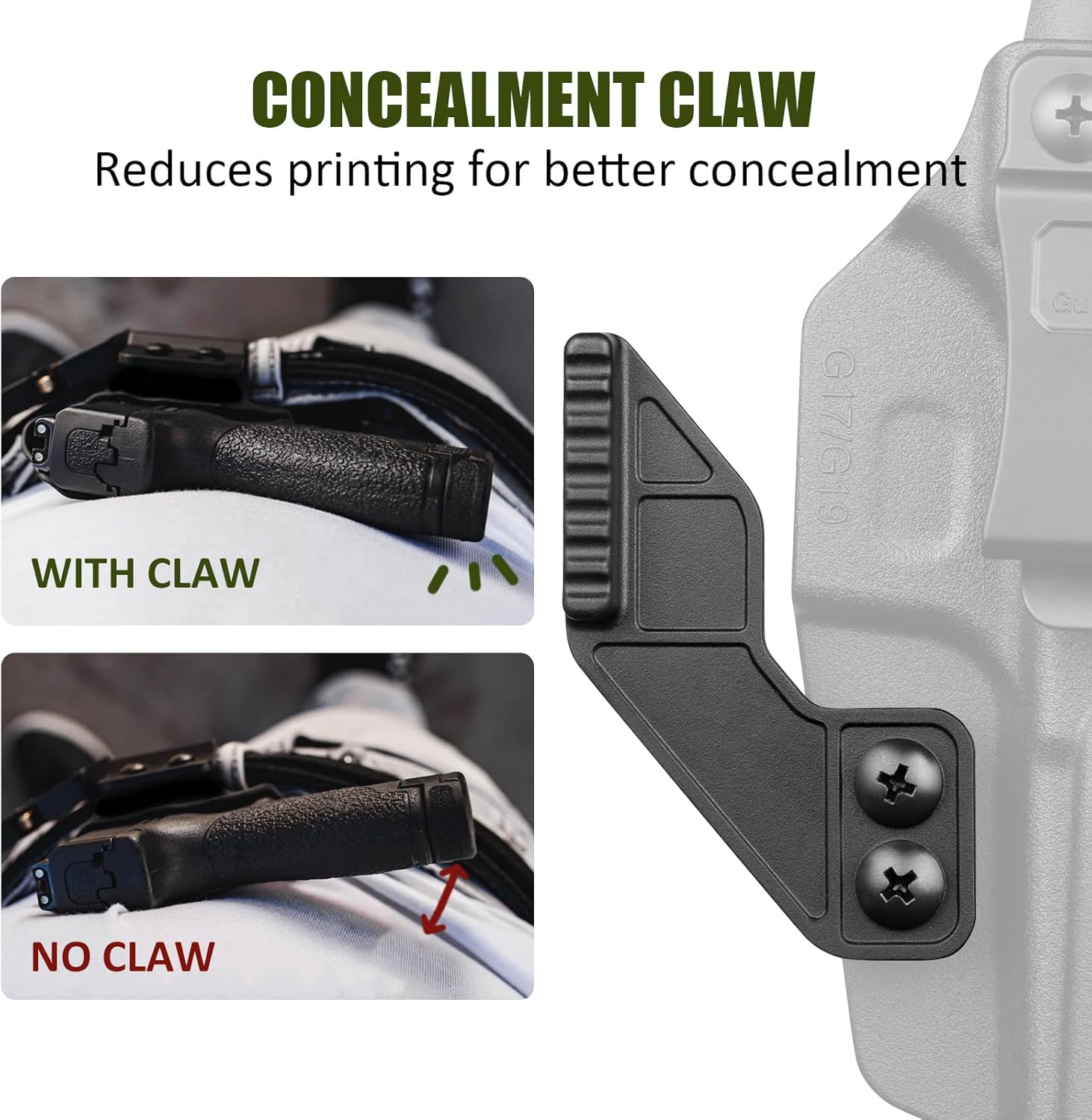 Glock 17/19 IWB Holster with Claw - Optic Cut, Adjustable Ride Height & Retention, Fits G19X/34/44/45 (Gen 1-5), G32 (Gen 3-4) & MOS Models, Right Hand GUN & FLOWER