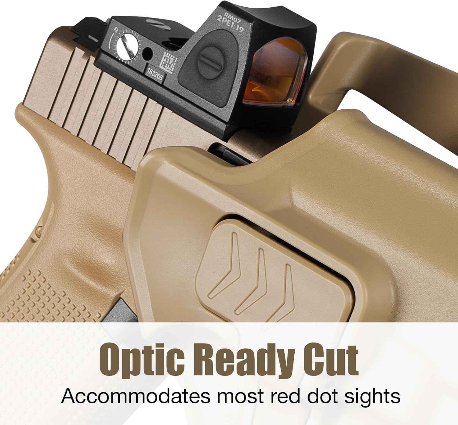Glock 19/19X/23/26/44/45 OWB Holster - Level II Index Finger Release, Optic Ready / MOS Compatible, Fits Ruger RXM, PSA Dagger Compact & Glock 32 Gen3-4, Right Hand Tan - GUN & FLOWER