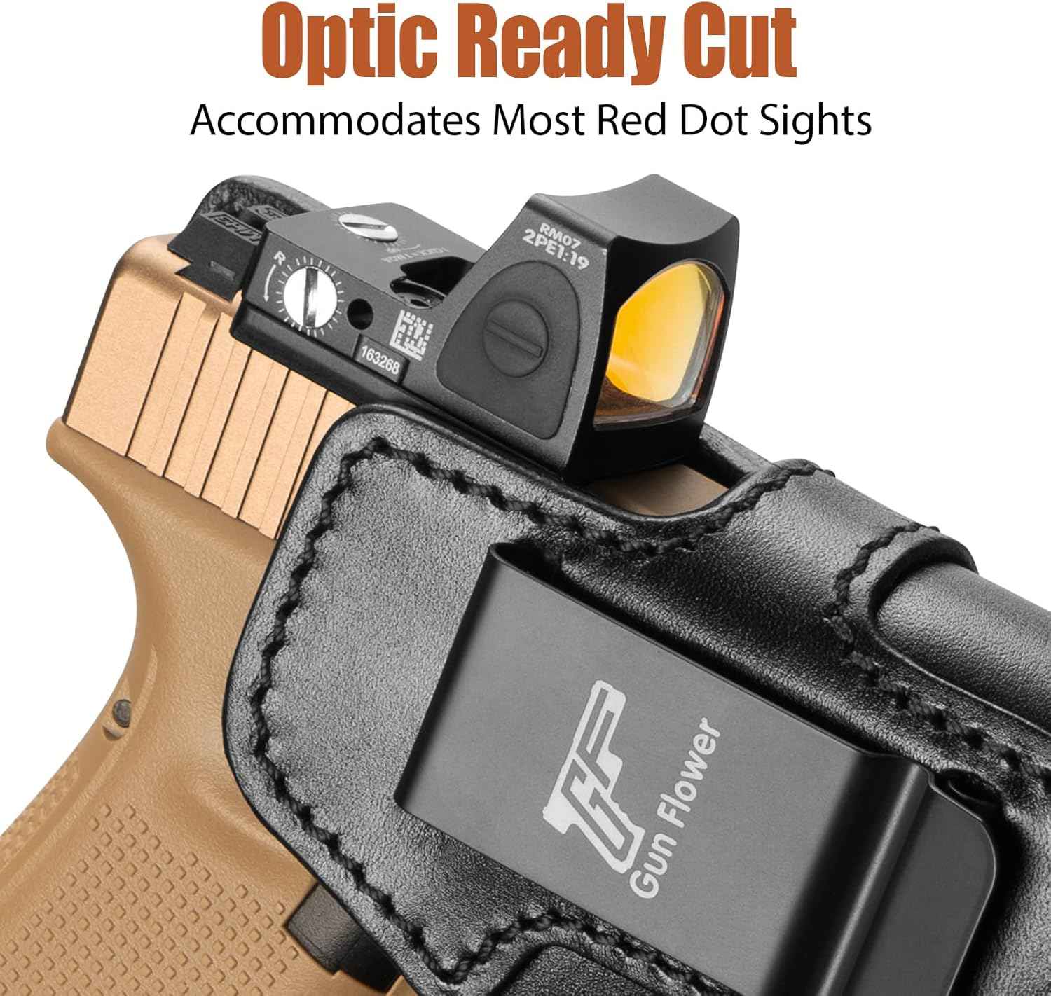 Gunflower  Glock 19/19X/23/32/44/45 Gen1-5 & MOS IWB Leather Holster - Optic Cut Custom Fit (Also PSA Dagger Compact & Ruger RXM), Premium Leather Concealed Carry, Fits 1.5"-1.75" Belt, Black Right Hand