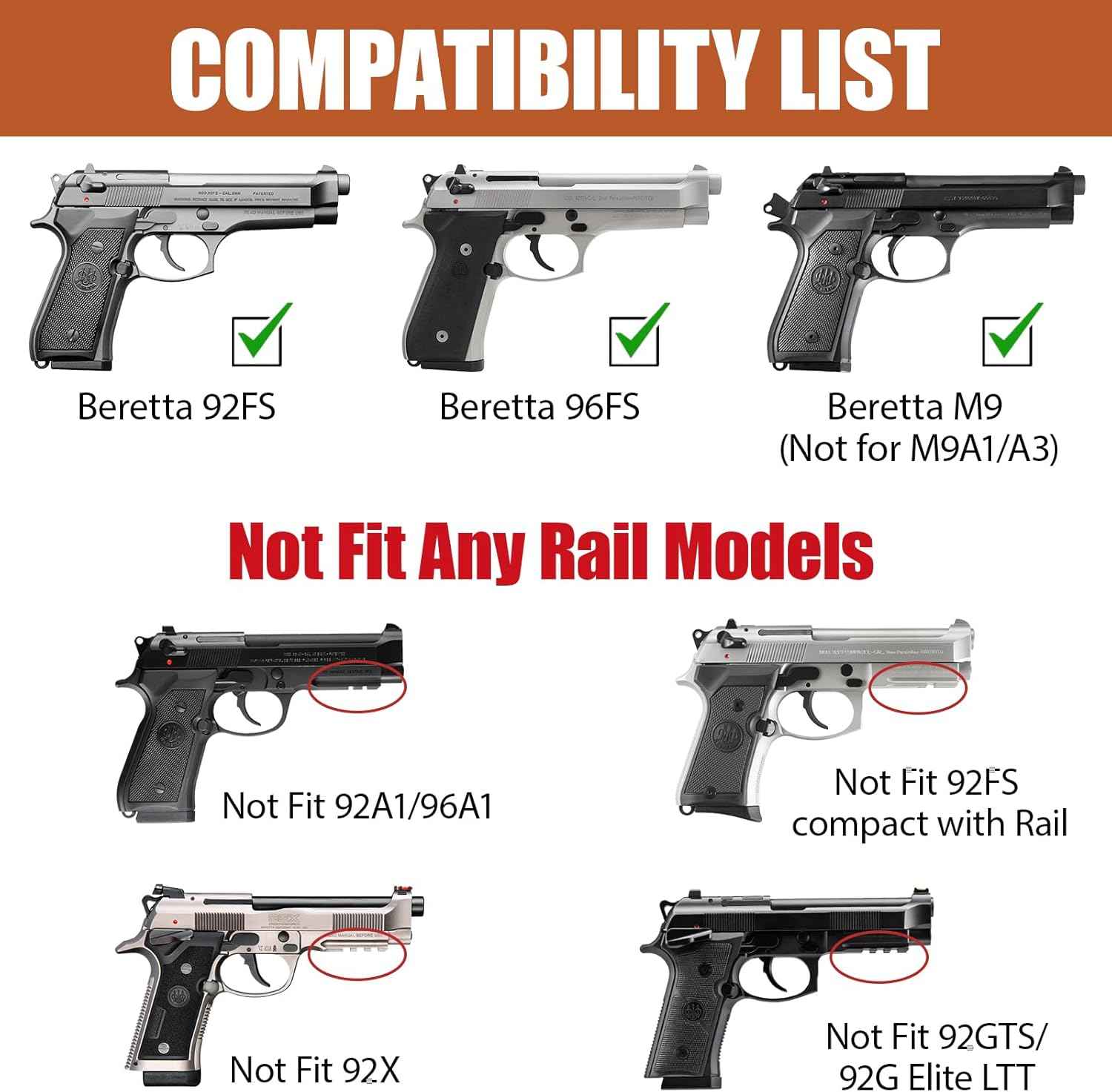 Beretta 92FS IWB Leather Holster - Optic Cut Concealed Carry, Adjustable Retention, Fits 1.5"-1.75" Belt, Premium Leather Inside Waistband, Black Right Hand - GUN & FLOWER