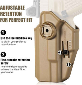 Glock 19/19X/23/26/44/45 OWB Holster - Level II Index Finger Release, Optic Ready / MOS Compatible, Fits Ruger RXM, PSA Dagger Compact & Glock 32 Gen3-4, Right Hand Tan - GUN & FLOWER