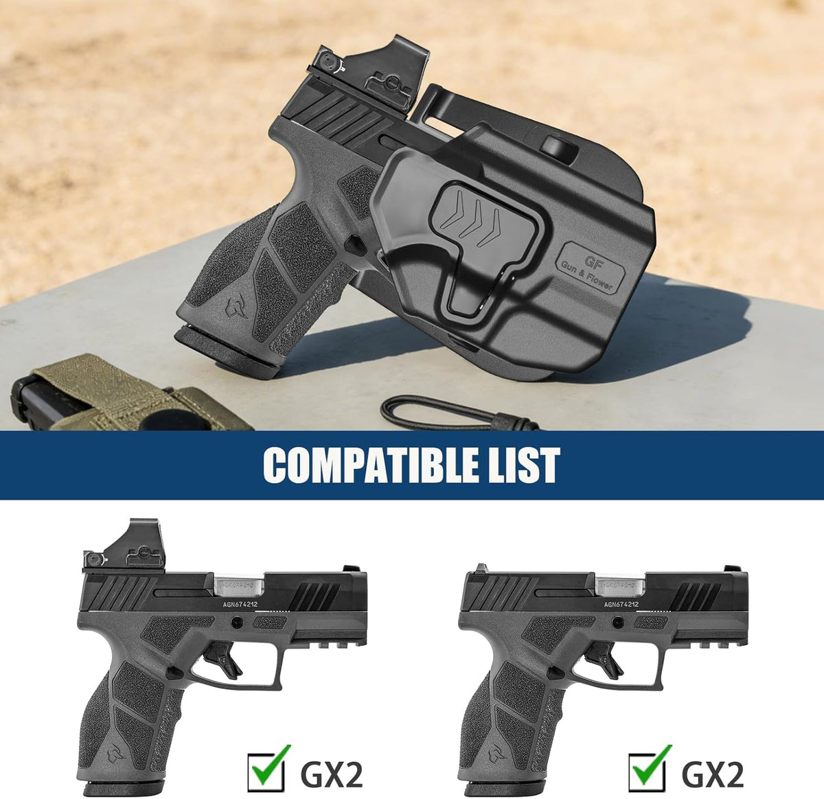 Taurus GX2 OWB Paddle Holster, Level II Retention Outside Waistband Holster, RDS Ready