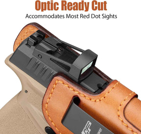 Springfield Hellcat / Hellcat OSP IWB Leather Holster - Optic Cut Concealed Carry, Appendix Inside Waistband, Fits 1.5"-1.75" Belt, Black Right Hand - GUN & FLOWER