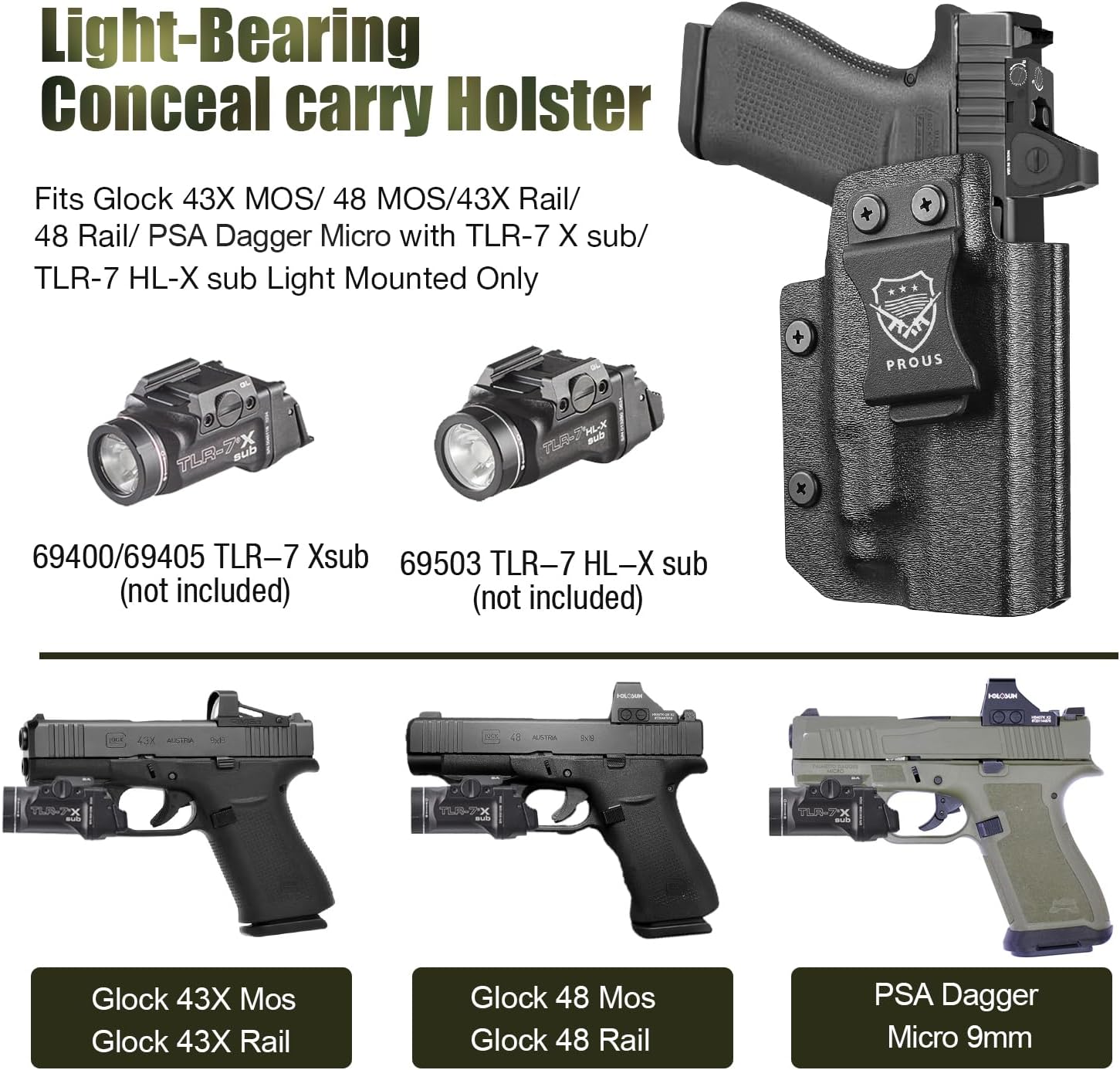Glock 43X MOS / G48 MOS IWB Kydex Holster - Optics-Ready, TLR-7X/HL-X Sub Compatible, Adjustable Cant & Retention, Fits G43X Rail/G48 Rail/PSA Dagger Micro, Right Hand GUN & FLOWER
