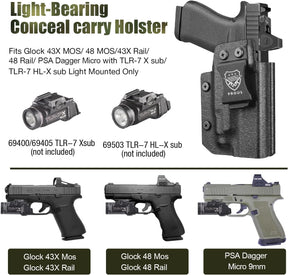 Glock 43X MOS / G48 MOS IWB Kydex Holster - Optics-Ready, TLR-7X/HL-X Sub Compatible, Adjustable Cant & Retention, Fits G43X Rail/G48 Rail/PSA Dagger Micro, Right Hand GUN & FLOWER