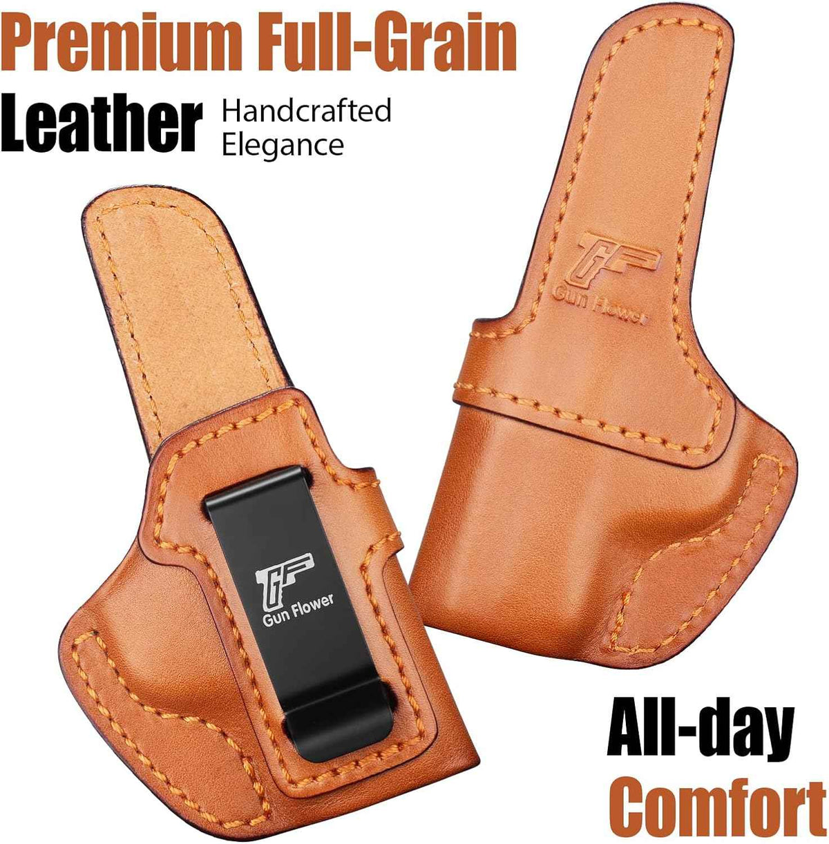 S&W Bodyguard 2.0 IWB Leather Holster - Optic Cut Concealed Carry, Premium Leather Inside Waistband, Fits 1.5"-1.75" Belt, Right Hand - GUN & FLOWER