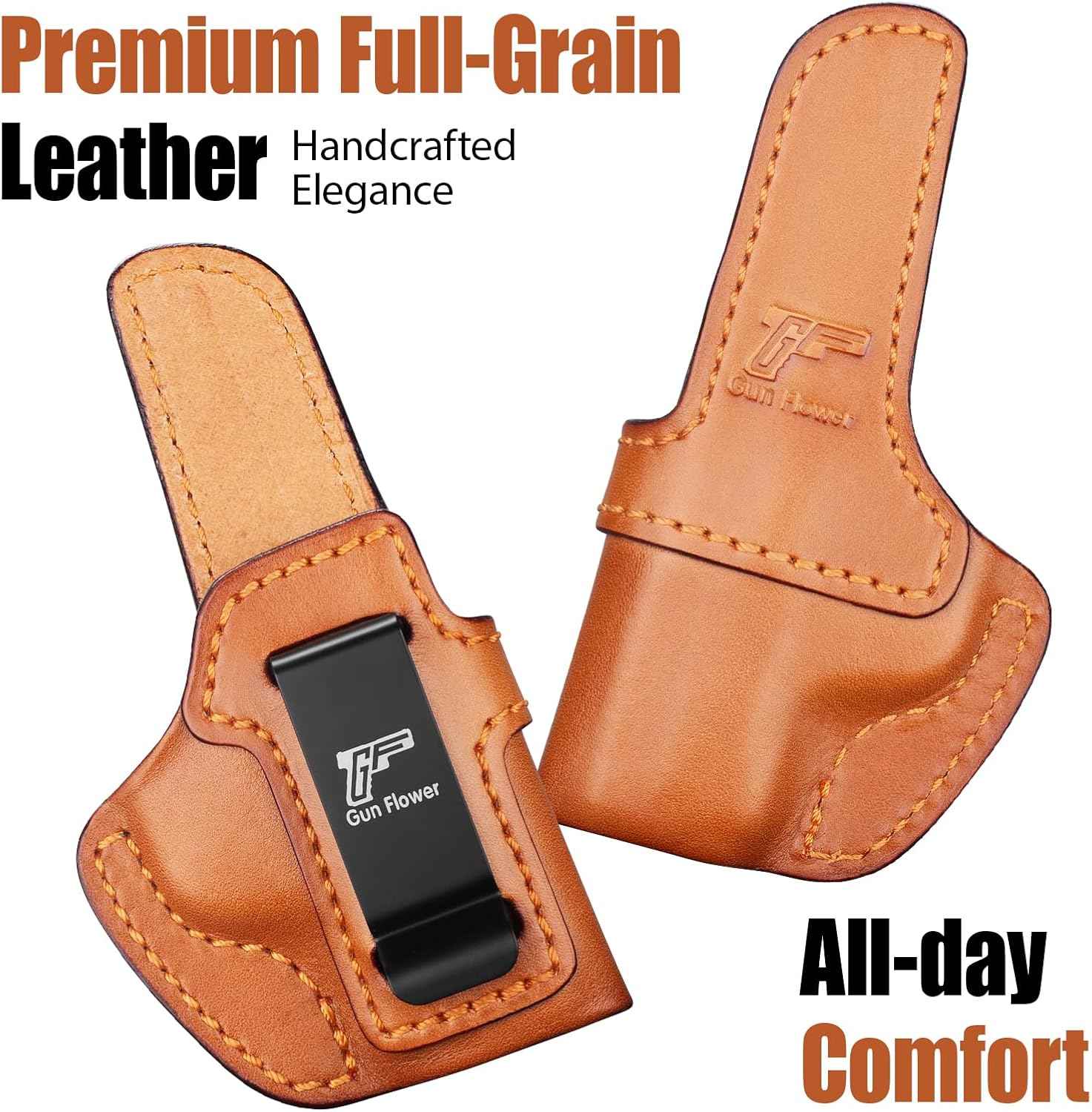 S&W Bodyguard 2.0 IWB Leather Holster - Optic Cut Concealed Carry, Premium Leather Inside Waistband, Fits 1.5"-1.75" Belt, Right Hand - GUN & FLOWER