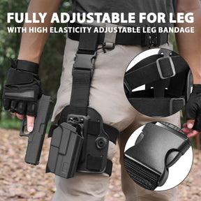 Level II Tactical G19 Drop Leg Holster, Thigh Leg Holster Fits G19 GEN 3-5 G19X/44/45, Adjustable,Level II Retention Thumb Finger Release,Toolless Adjustment, Right Hand