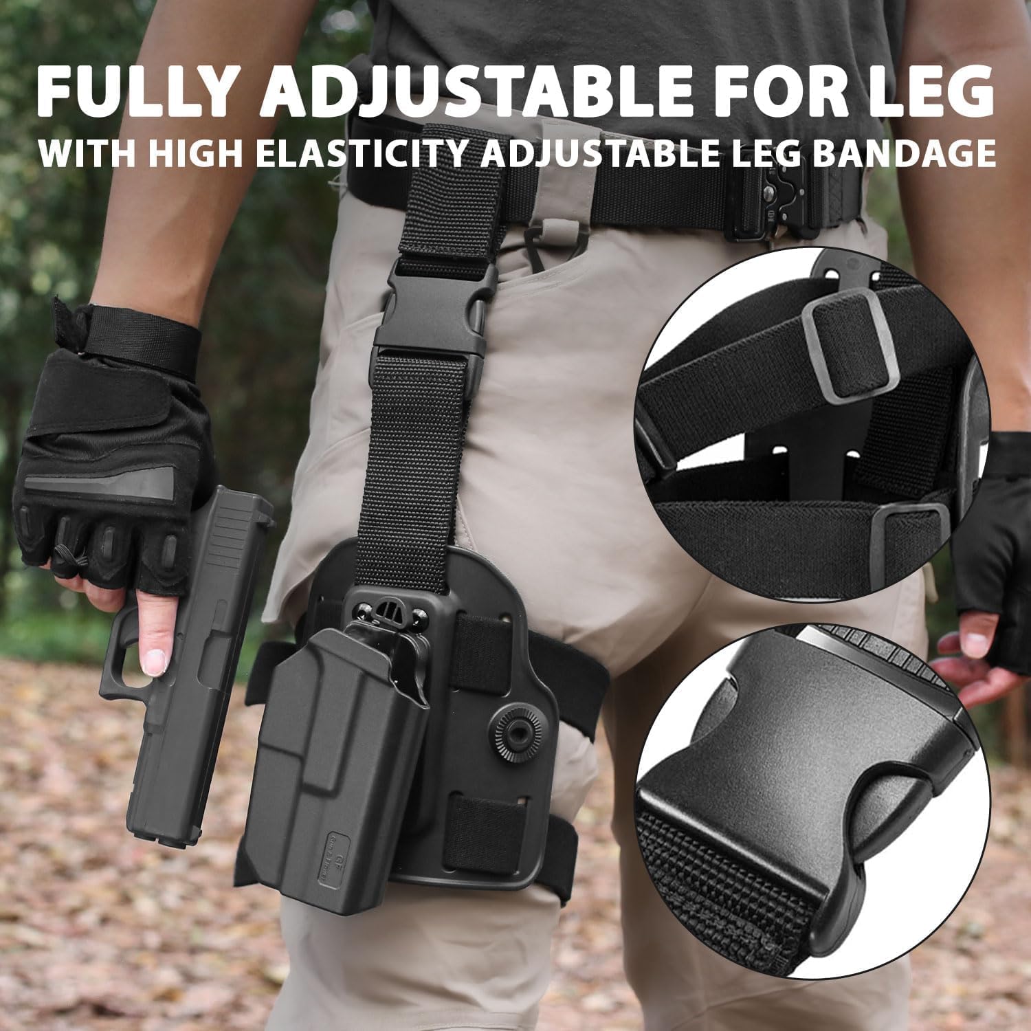 Level II Tactical G19 Drop Leg Holster, Thigh Holster Fits G19 GEN 3-5 G19X/44/45, G23/32 Gen 3-4, Thumb Finger Release, Right Hand, Leg Holster for Pistols, Holster for Men/Women,