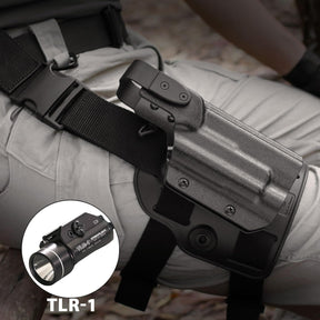 GUN & FLOWER Drop Leg Platform for Glock 17/19 (Gen3-5), Glock 22/23/31/32 (Gen3-4), Glock 19X/44/45 w/TLR-1 - Level 2 Holster + Mag Holes - Adjustable (No Mag Pouches)