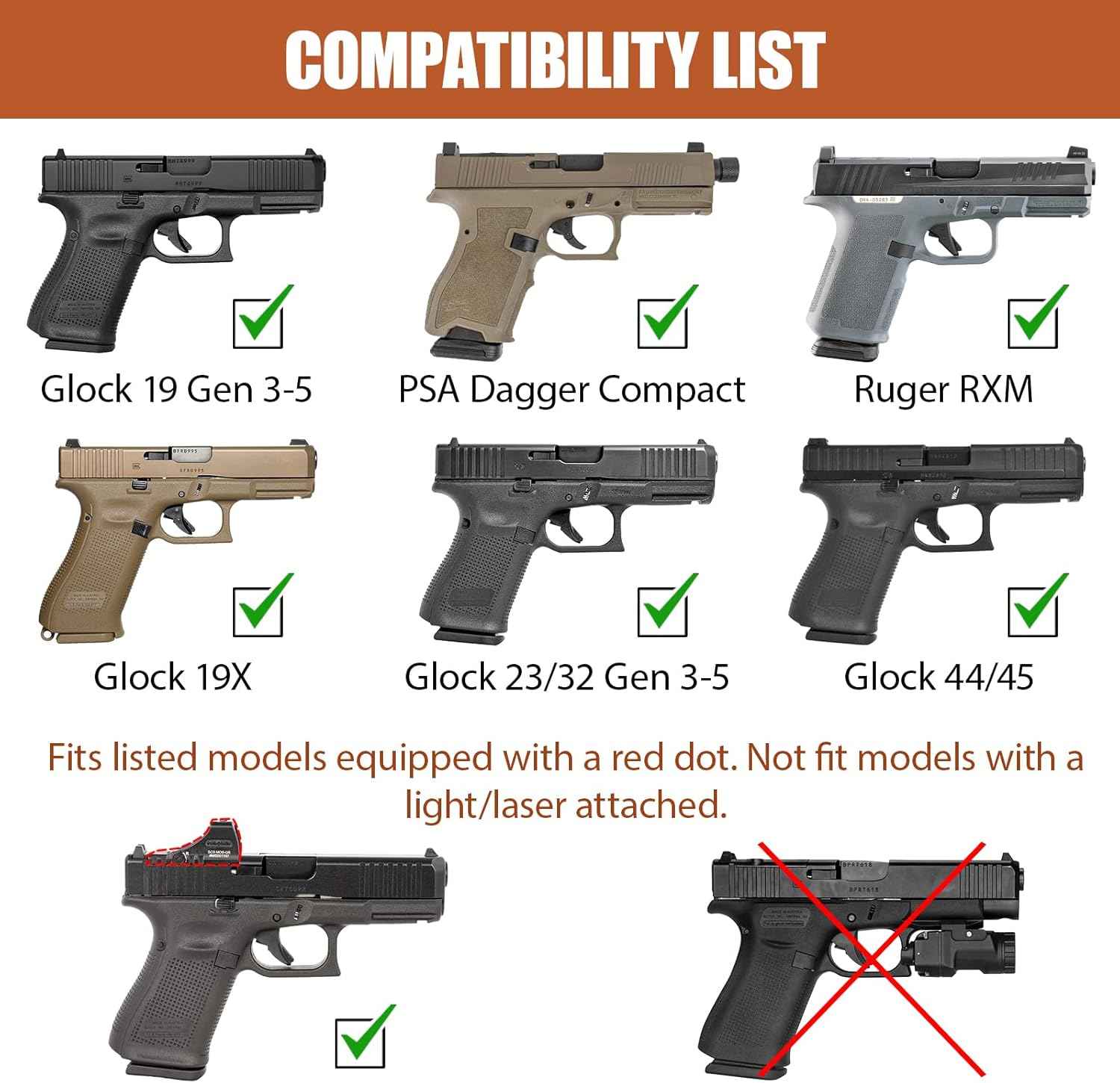 Gunflower  Glock 19/19X/23/32/44/45 Gen1-5 & MOS IWB Leather Holster - Optic Cut Custom Fit (Also PSA Dagger Compact & Ruger RXM), Premium Leather Concealed Carry, Fits 1.5"-1.75" Belt, Black Right Hand