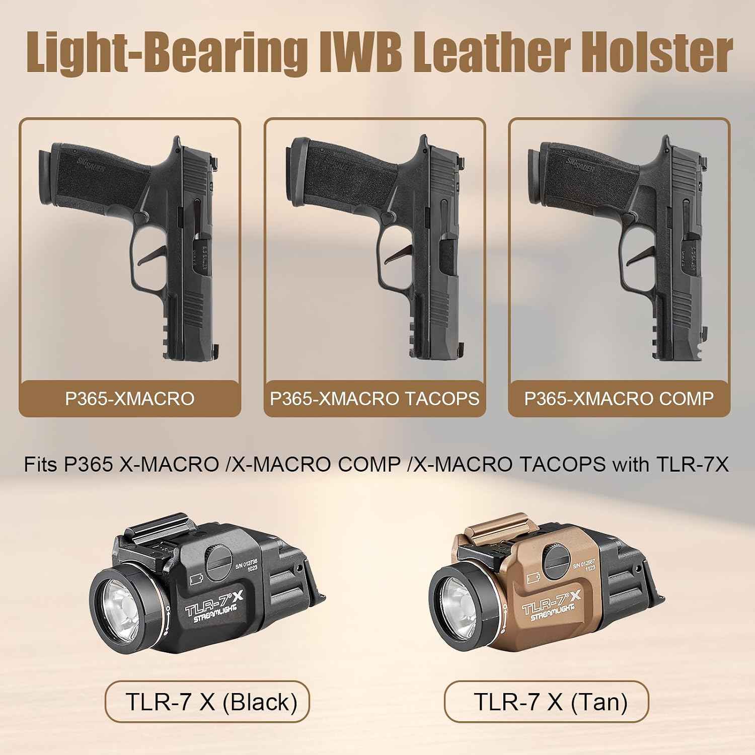 Sig Sauer P365 X-Macro IWB Leather Holster w/TLR-7 X Light - Light-Bearing Concealed Carry, Fits P365 X-MACRO / TACOPS / COMP, Optic Cut, 1.5"-1.75" Belts, Right Hand