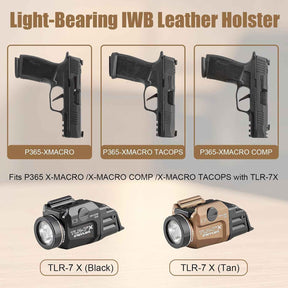Sig Sauer P365 X-Macro IWB Leather Holster w/TLR-7 X Light - Light-Bearing Concealed Carry, Fits P365 X-MACRO / TACOPS / COMP, Optic Cut, 1.5"-1.75" Belts, Right Hand