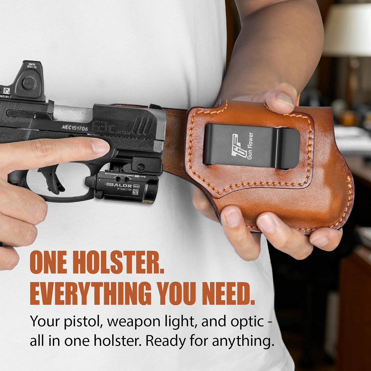 Taurus G3C / G2C IWB Brown Leather Holster w/Olight Baldr S / Baldr Mini / RL Mini - Light-Bearing Concealed Carry, Optic Cut, Fits PT111/PT140, 1.5"-1.75" Belts, Right Hand