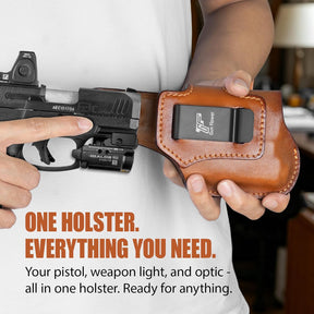 Taurus G3C / G2C IWB Brown Leather Holster w/Olight Baldr S / Baldr Mini / RL Mini - Light-Bearing Concealed Carry, Optic Cut, Fits PT111/PT140, 1.5"-1.75" Belts, Right Hand