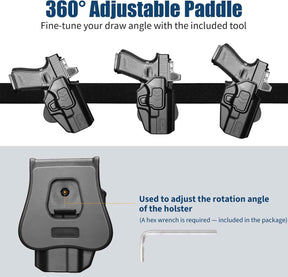 G19 OWB Index Finger Release Holster for Glock 19 G26 Gen 3 4 5, 19X 23 Gen 3 4, G 32 44 45 丨 Level II Retention, 360° Adjustable丨Optic-Compatible Option Available