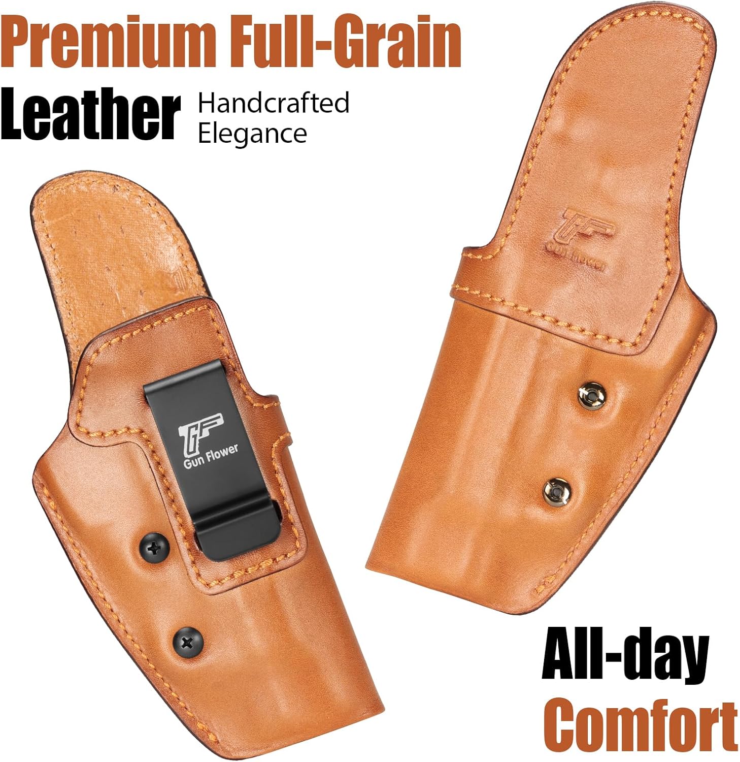 Beretta 92FS / 96 / M9 (No Rail) IWB Leather Holster - Optic Cut, Adjustable Retention, Concealed Carry Inside Waistband, Fits 1.5"-1.75" Belt, Brown Right Hand - GUN & FLOWER