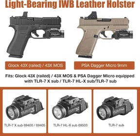 IWB Leather Holster for Glock 43X w/TLR-7X Sub, TLR-7 HL-X Sub & TLR-7 Sub | Also Fits PSA Dagger Micro, Fits Glock 43X MOS & 43X with Rail Only, Optic-Ready Cut, Fits 1.5"-1.75" Belts, Right Hand