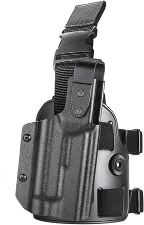 Level II Tactical G17 with TLR-1 Drop Leg Duty Holster, Fit for Glock 17/19 Gen 3-5, Glock 22/23/31/32 Gen 3-4, Glock 19X/44/45, Polymer Thigh Holster, Light Bearing Holster for Pistols