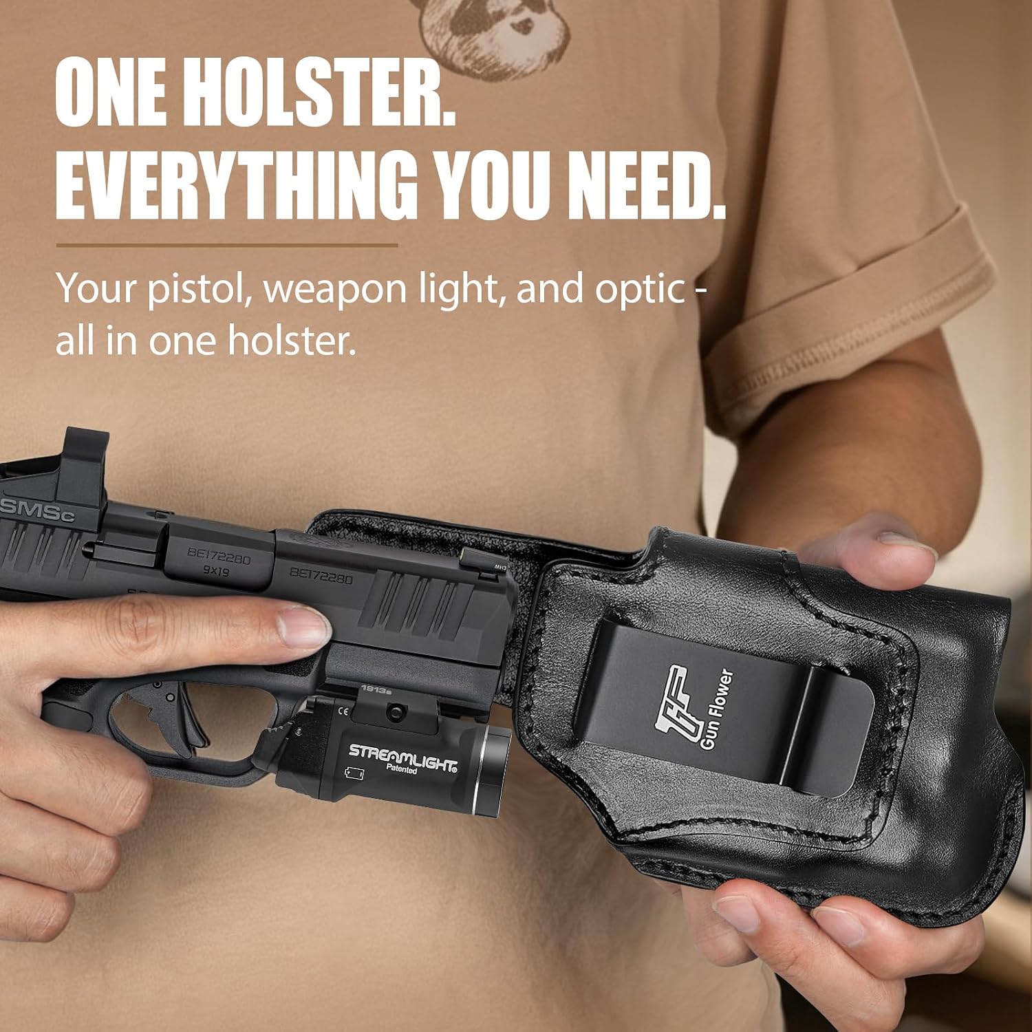 Black Leather Holster for Hellcat Pro w/TLR-7 X Sub, TLR-7 Sub & TLR-7 HL-X Sub | Optic Cut, IWB Light-Bearing Holster, Fits Hellcat Pro OSP/ Hellcat Pro Comp/ Hellcat Pro Threaded, Fits 1.5"-1.75" Belts