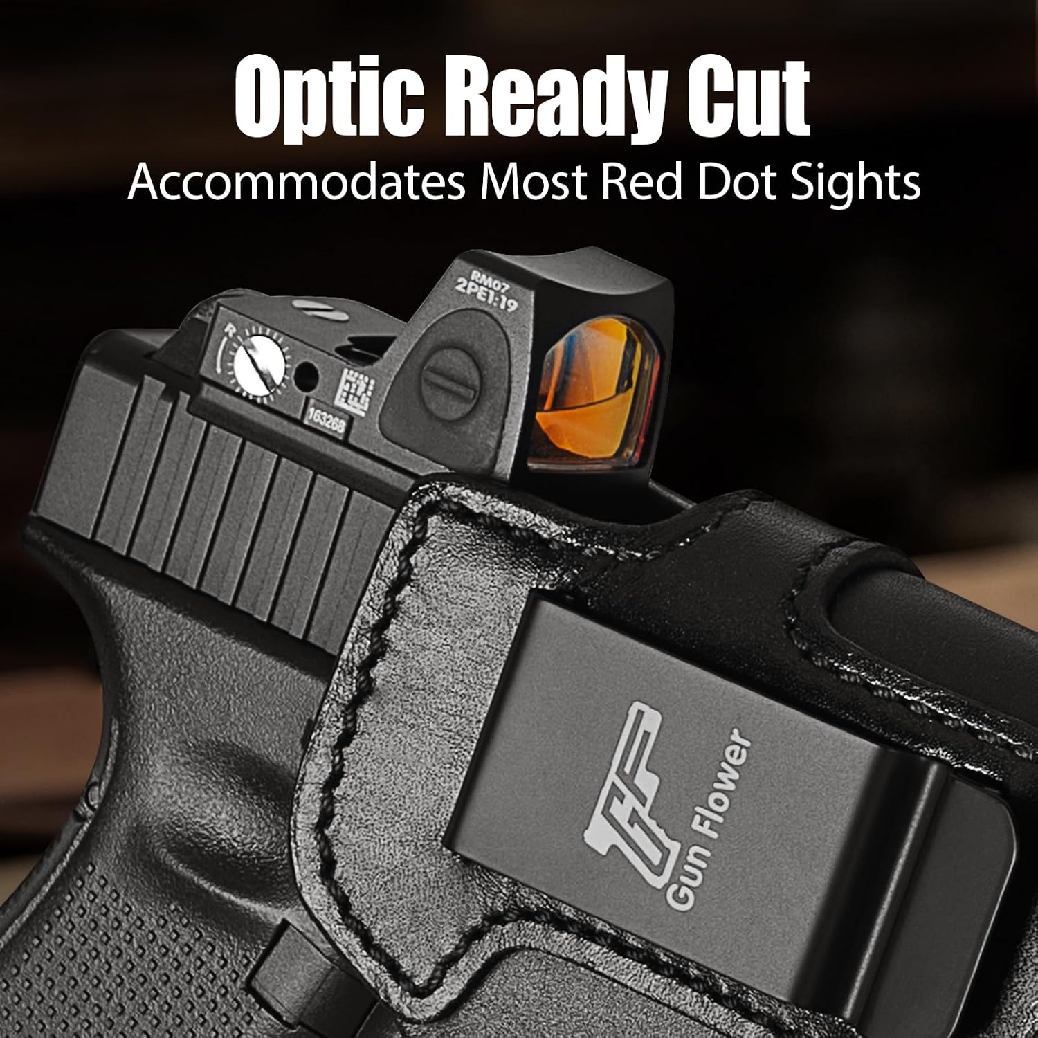 Glock 19/19X/23/32/44/45 IWB Black Leather Holster w/Olight Baldr S / Baldr Mini / RL Mini - Light-Bearing Optic Cut, Fits MOS Version, 1.5"-1.75" Belts, Right Hand
