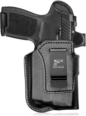 Sig P320 Compact / M18 IWB Black Leather Holster w/Olight Baldr S / Baldr Mini / RL Mini - Light-Bearing Optic Cut, Also Fits P320 XCarry & XCompact, 1.5"-1.75" Belts, Right Hand