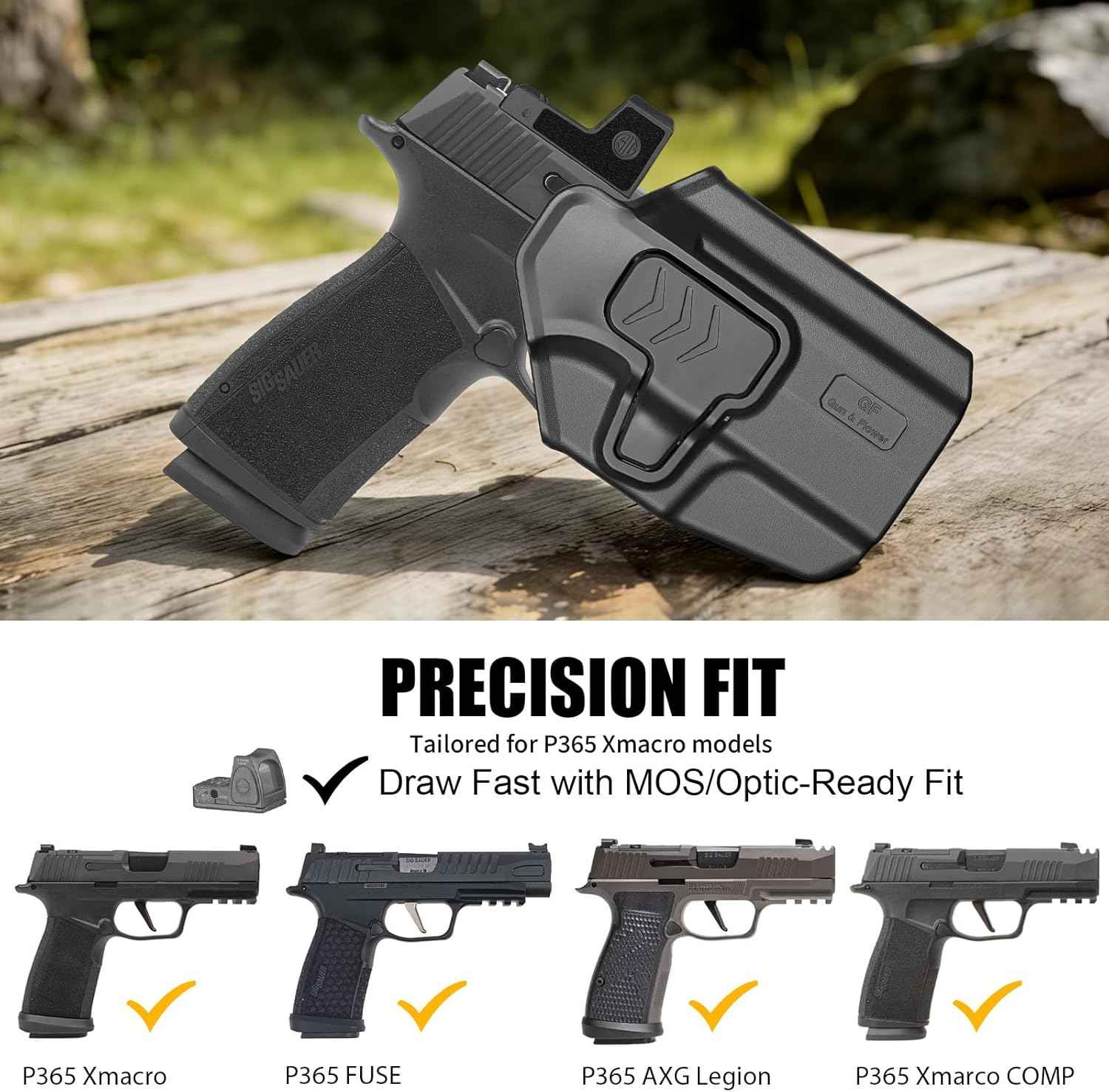 Sig Sauer P365 X-Macro OWB Belt Clip Holster - Level II Retention, 360° Adjustable Paddle or Duty Belt Clip, Injection Molded Polymer Outside Waistband, Right Hand