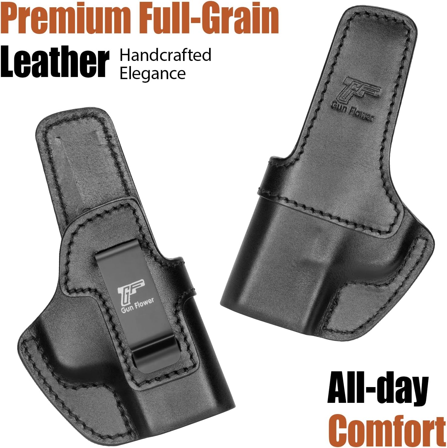 Ruger MAX-9 / PSA Dagger Micro / Springfield Hellcat / Hellcat OSP IWB Leather Holster - Optic Cut Concealed Carry, Fits 1.5"-1.75" Belt, Premium Leather Right Hand - GUN & FLOWER