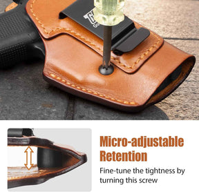 Glock 43/43X/43X MOS IWB Leather Holster - Optic Cut Concealed Carry, Appendix Inside Waistband, Fits 1.5"-1.75" Belt, Brown/Black Right Hand - GUN & FLOWER