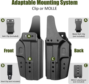Glock 17/19 IWB Holster with Claw - Optic Cut, Adjustable Ride Height & Retention, Fits G19X/34/44/45 (Gen 1-5), G32 (Gen 3-4) & MOS Models, Right Hand GUN & FLOWER