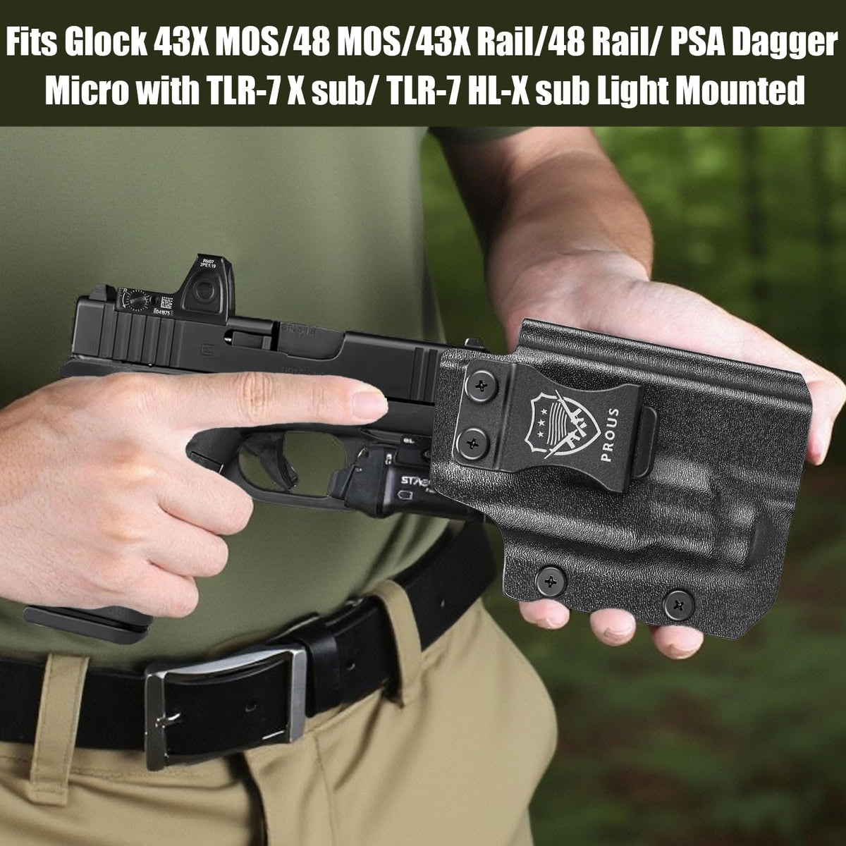 Glock 43X MOS / G48 MOS IWB Kydex Holster - Optics-Ready, TLR-7X/HL-X Sub Compatible, Adjustable Cant & Retention, Fits G43X Rail/G48 Rail/PSA Dagger Micro, Right Hand GUN & FLOWER