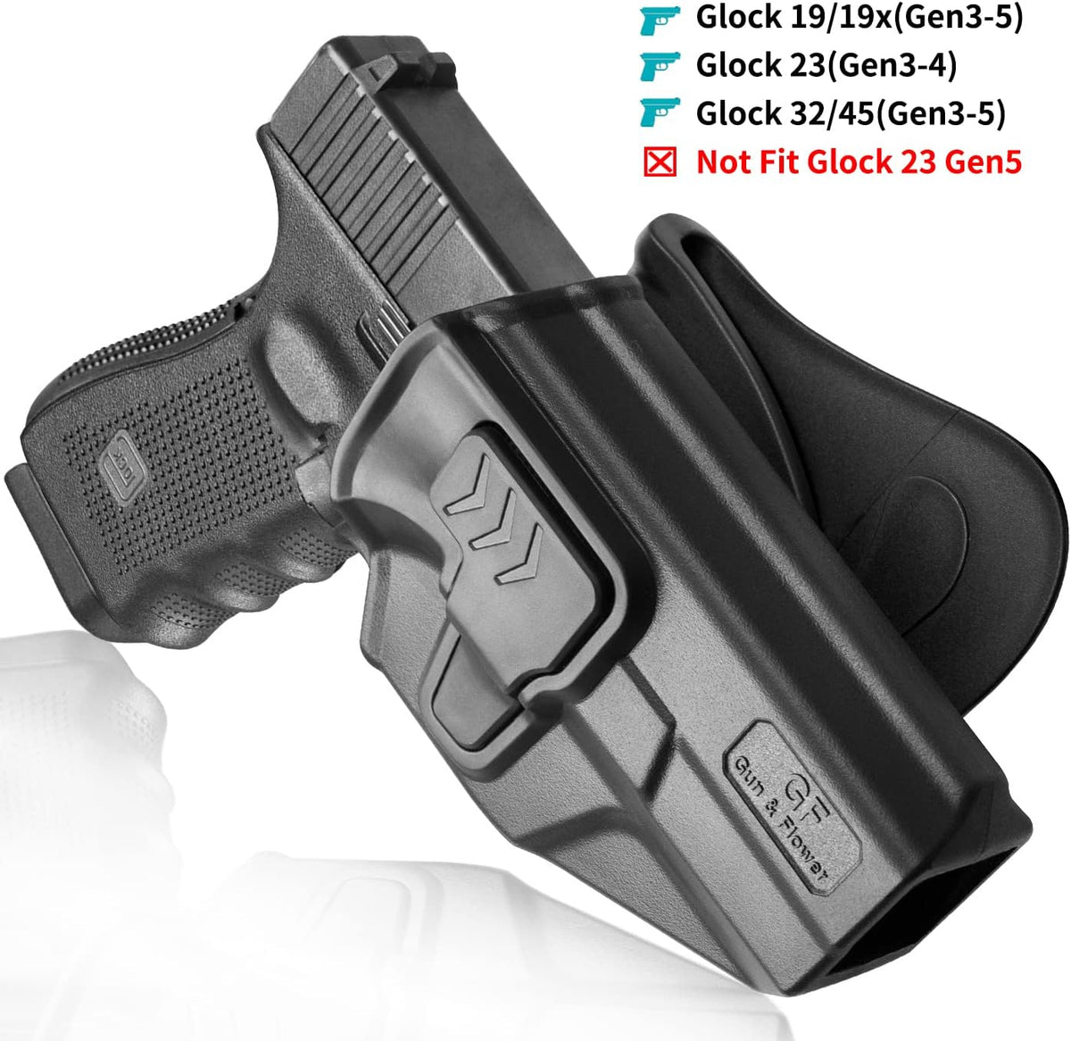 G19 Holster, OWB Holster Compatible with Glock 19 19X 32 45(Gen 3 4 5) 丨Glock 23(Gen 3 4), Outside Waistband Carry Holster with Level II Retention, 360 Degrees Adjustable Paddle, Right/Left Hand