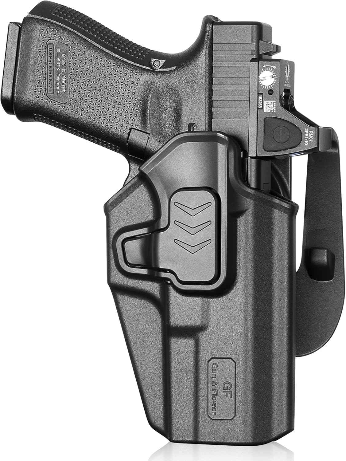 Glock 17/19/19X/45 MOS OWB Paddle Holster - Level II Retention, Optic Ready, 360° Adj  GUN FLOWER